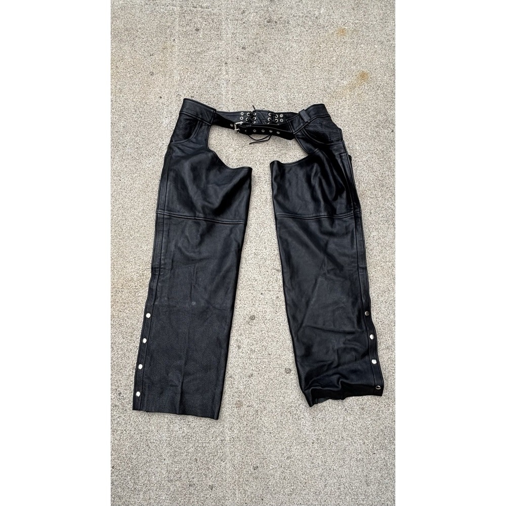 FMC Leather Chaps Mens 4XL Motorcycle Black Snap Close Leg Riding y2k Biker